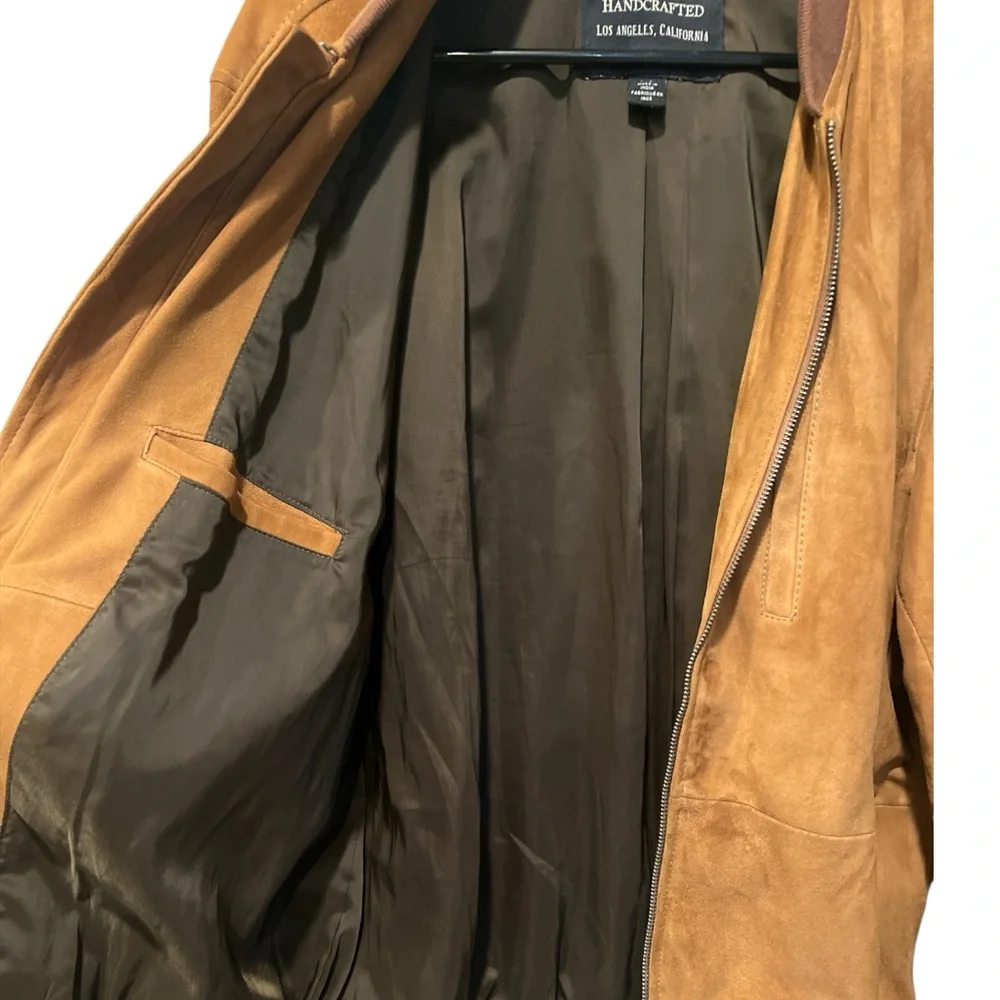 Lucky Brand brown suede leather bomber zip up jacket size large - Picture 3 of 8